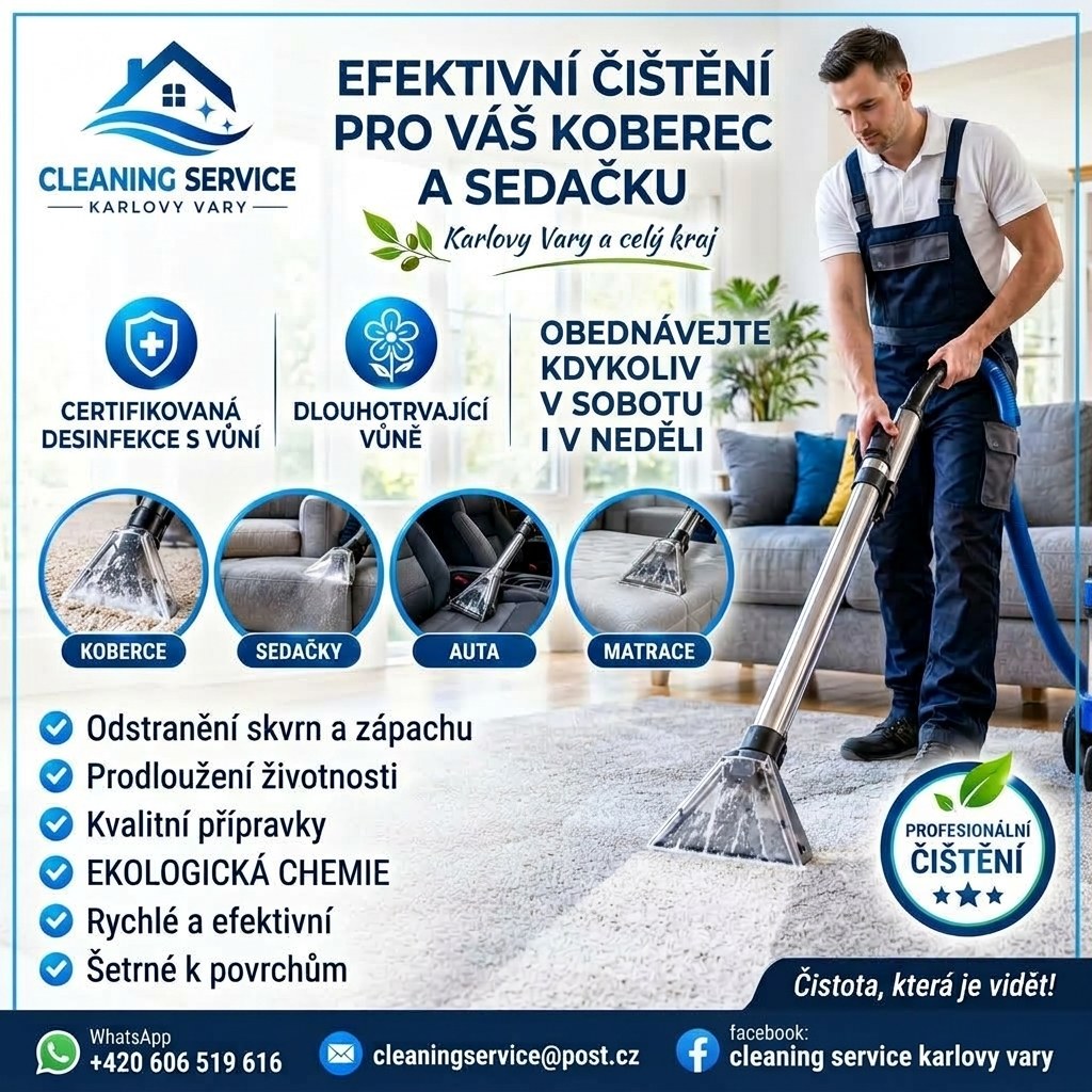 Nabízíme důkladné čištění koberců a sedaček i ostatního čalouněného nábytku