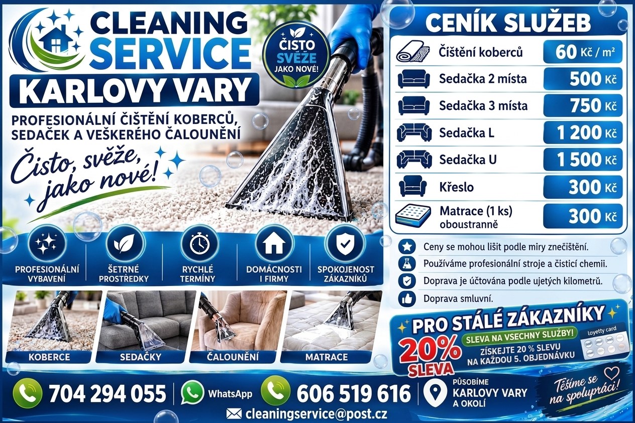 Čištění koberců a čalounění sedaček Karlovy Vary 606 519 616