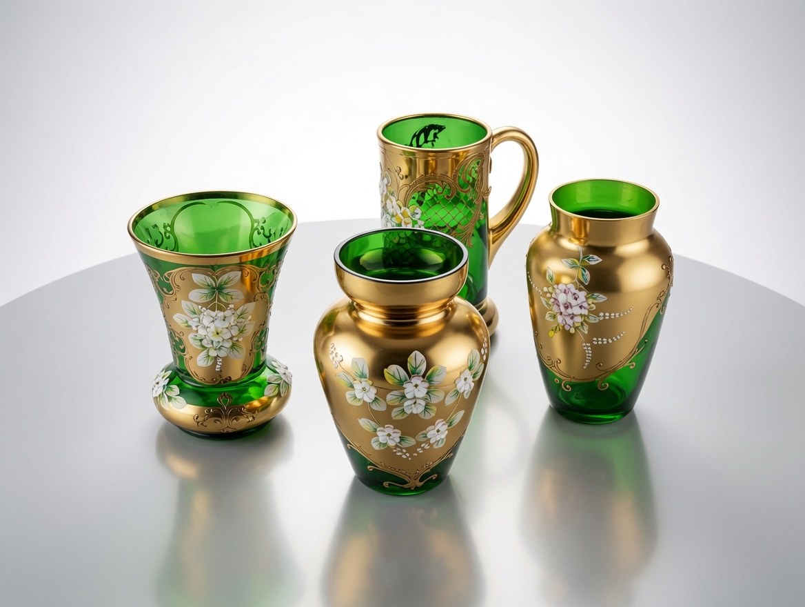 8-dílná zeleno-zlatá skleněná souprava TIS Bohemia Glass - T